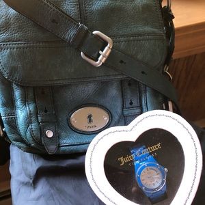 Fossil Blue Shoulder Bag with Blue Juicy C. Watch